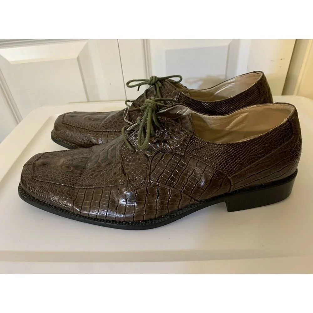 Bolano Faux Snake Skin Trim Printed Men’s Sz 12 Lace Up Oxford Brown Shoe‎